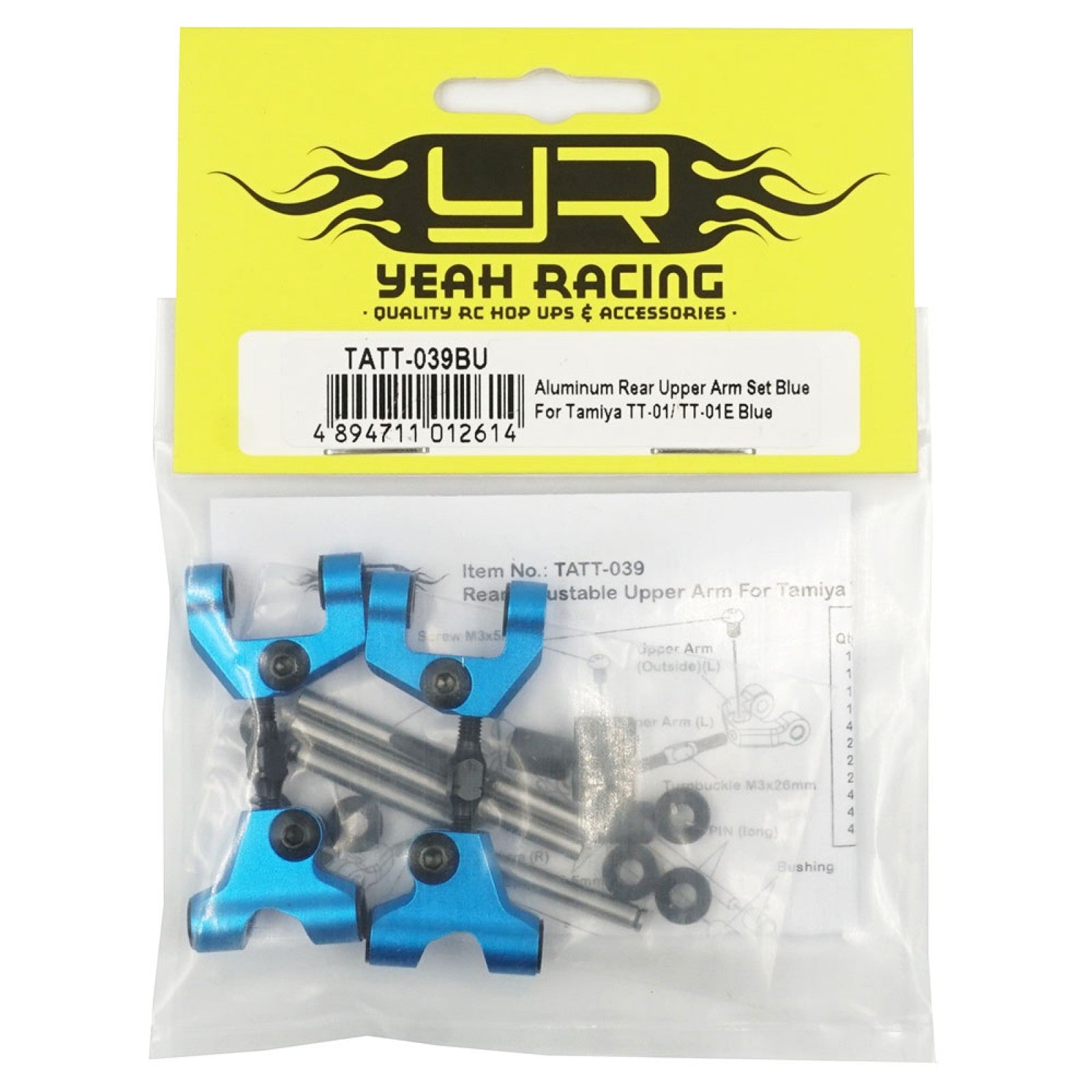 Yeah Racing Aluminum Rear Upper Arm Set Blue For Tamiya TT-01/ TT-01E Blue