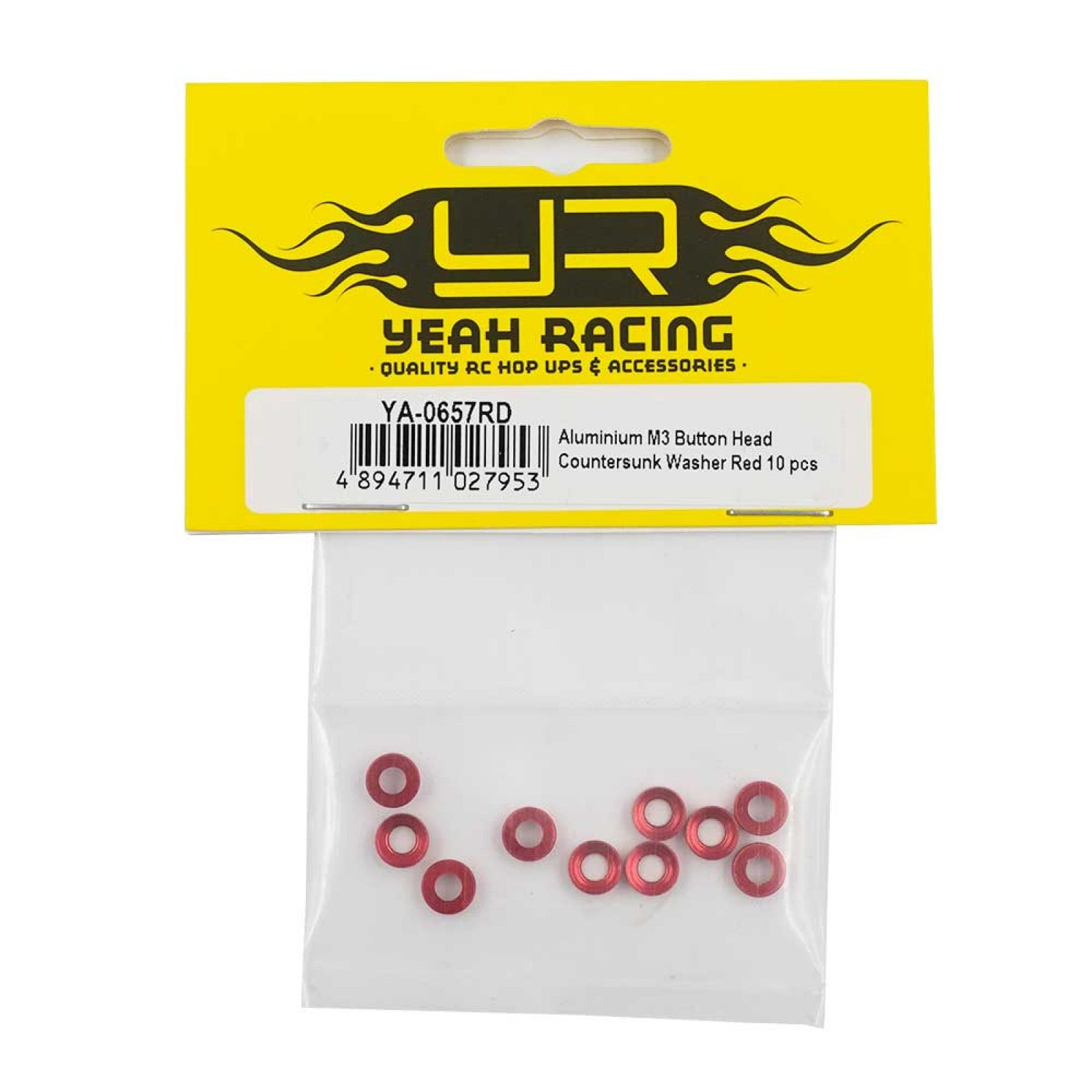 Yeah Racing ALUMINUM M3 Button Head Countersunk Washer Red 10 Pcs