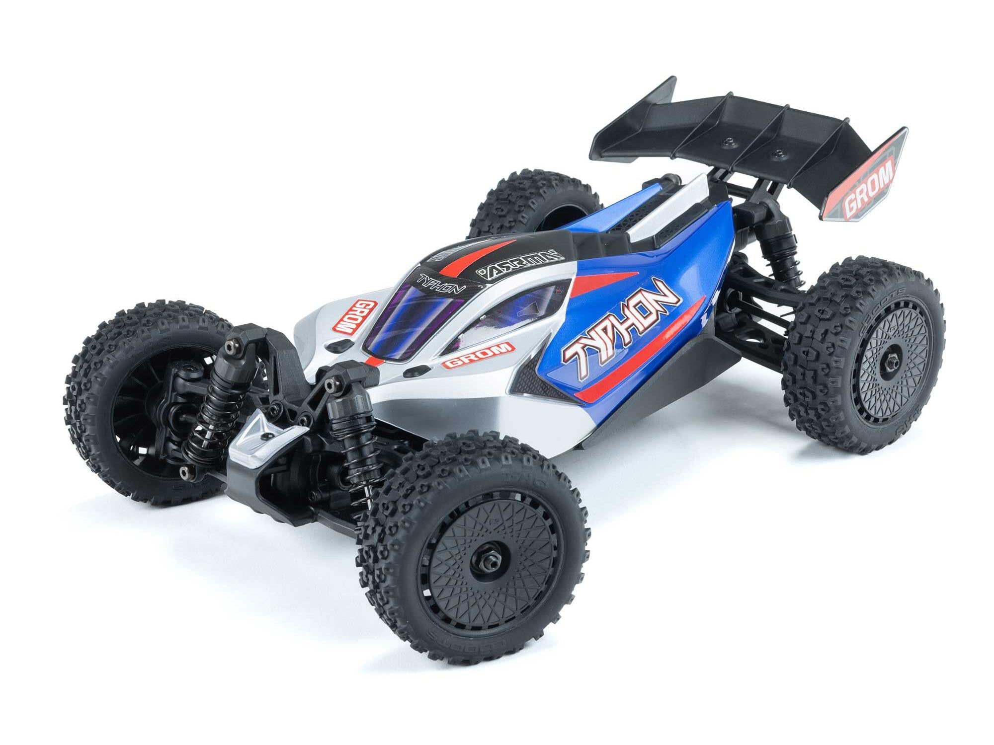 ARRMA 1/18 Typhon GROM 4wd Smart RTR w/Lipo Batt/USB Chg Blue/Silv (PRE-ORDER DUE IN APRIL)