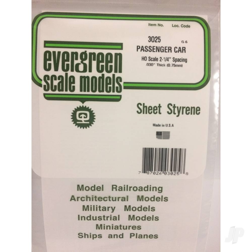 12x24in (30x60cm) HO Scale Passenger Car Siding Sheet .030in (0.75mm) Thick .025in Spacing (1 Sheet per pack)