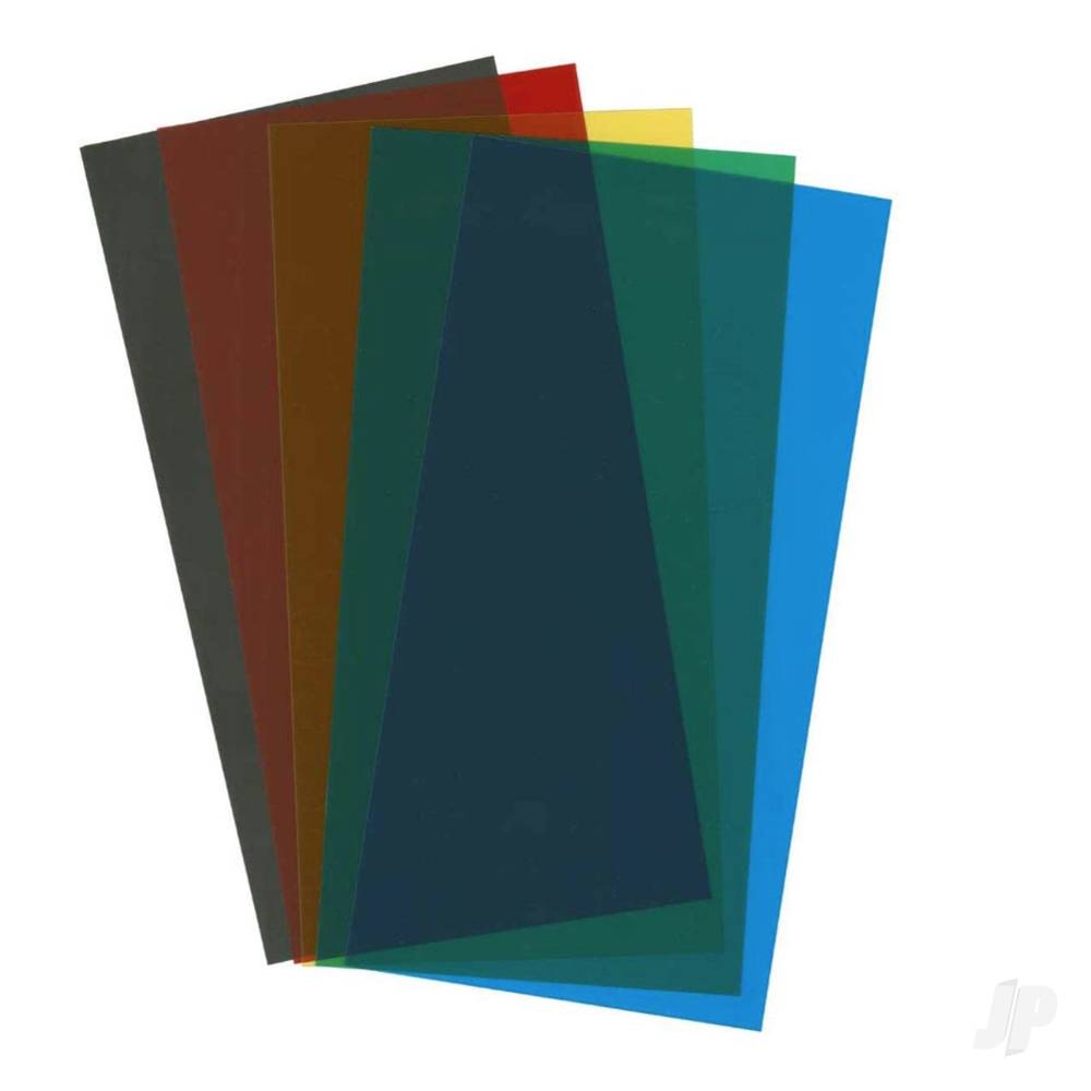 6x12in (15x30cm) Transparent Coloured Sheet .010in Thick (1 each: Red. Blue. Green. Yellow &amp; Black)