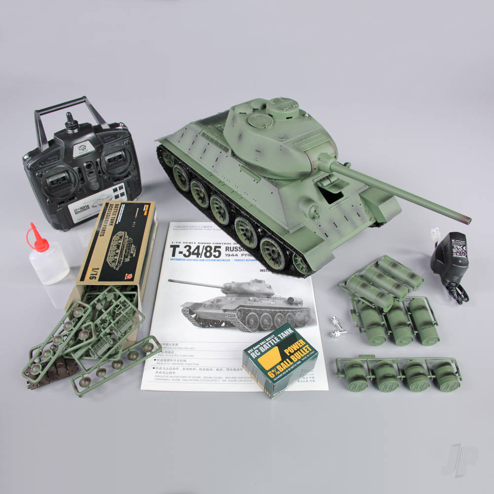 1:16 Russian T-34/85 1944 Tank with Infrared Battle System (2.4GHz + Shooter + Smoke + Sound)