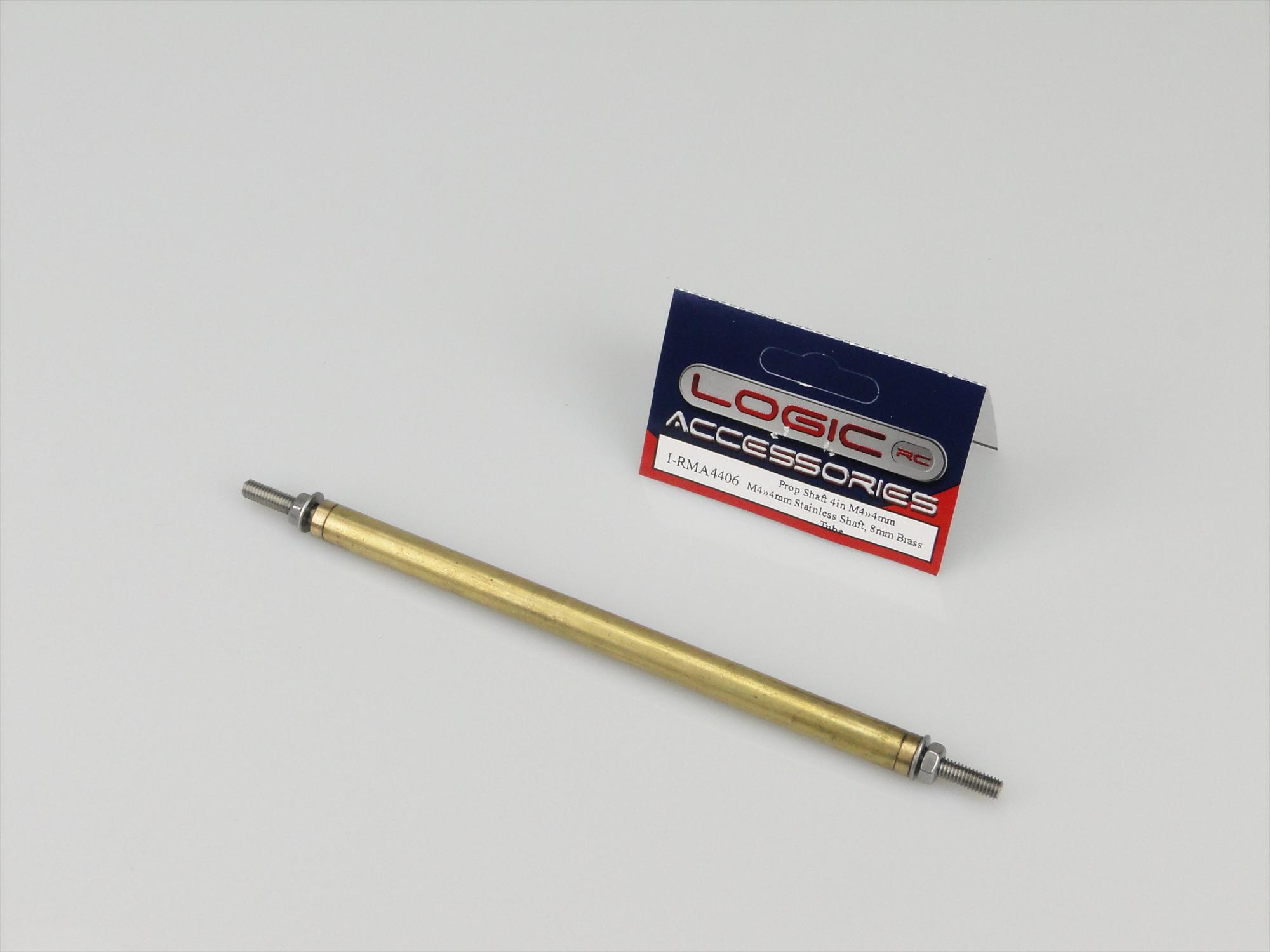 Prop Shaft 4in M4/4mm Stainless Shaft, 8mm dia Brass Tube