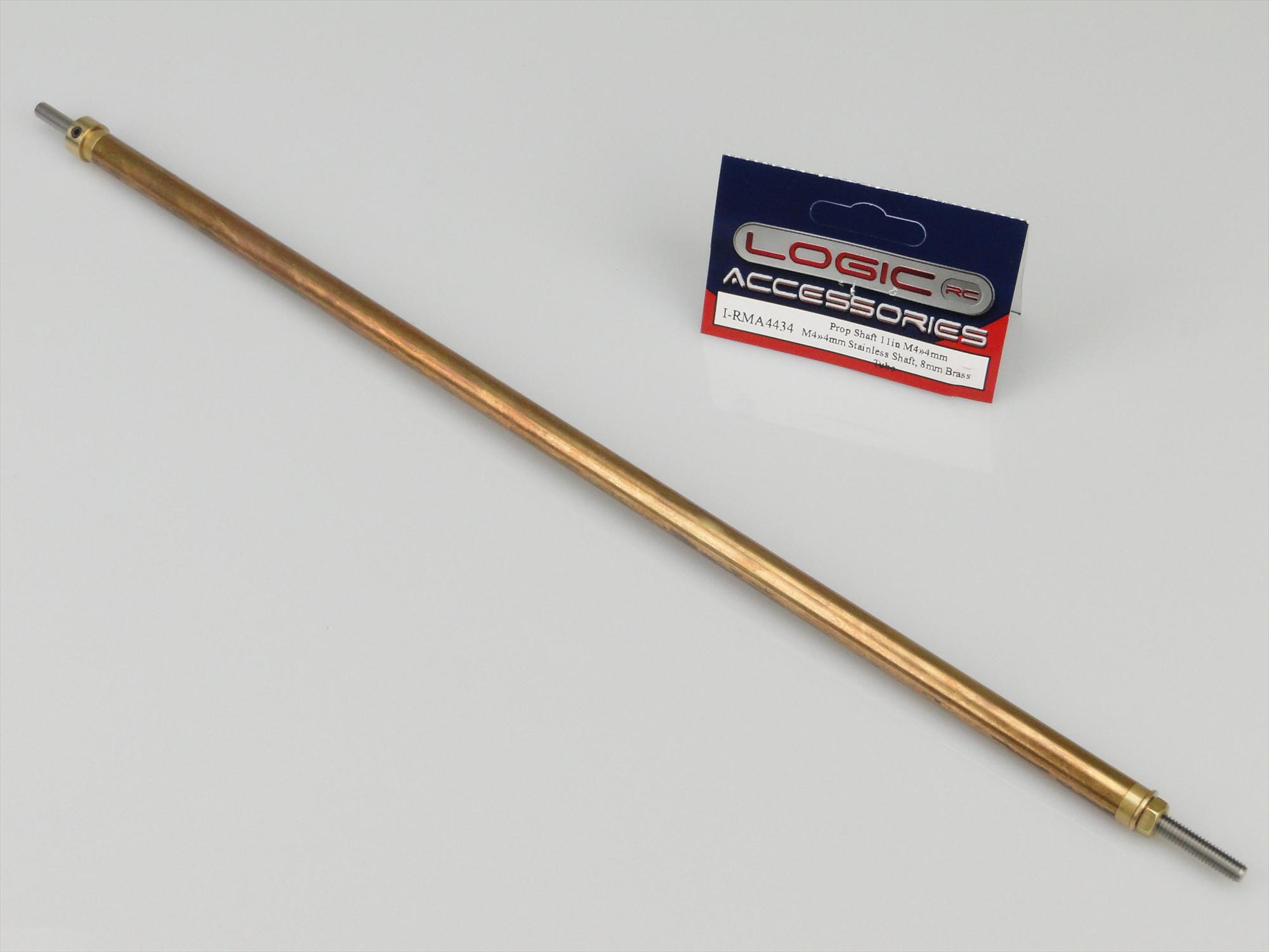 Prop Shaft 11in M4/4mm Stainless Shaft, 8mm dia Brass Tube