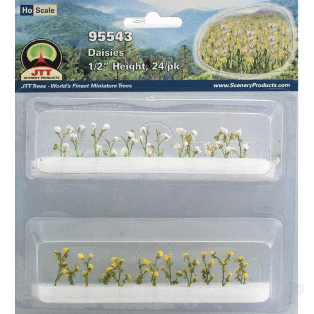 Daisies, 1/2in Tall, HO-Scale, (24 per pack)