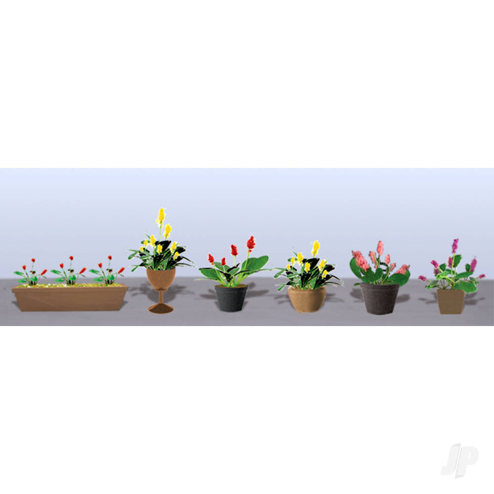 Assorted Potted Flower Plants 3, O-Scale, (6 pack)