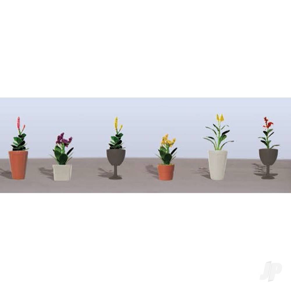 Assorted Potted Flower Plants 4, HO-Scale, (6pack)