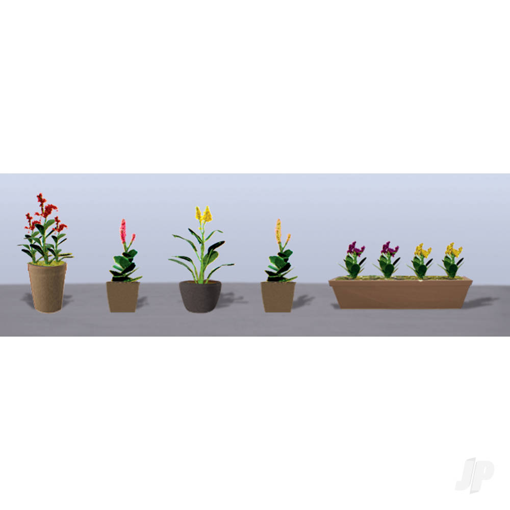 Assorted Potted Flower Plants 4, HO-Scale, (6pack)