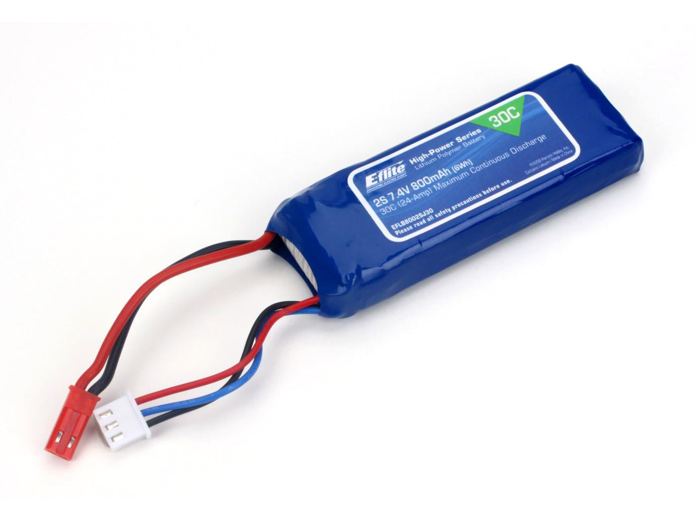 E-Flite 800mAh 2S 7.4V 30C LiPo, 18AWG JST