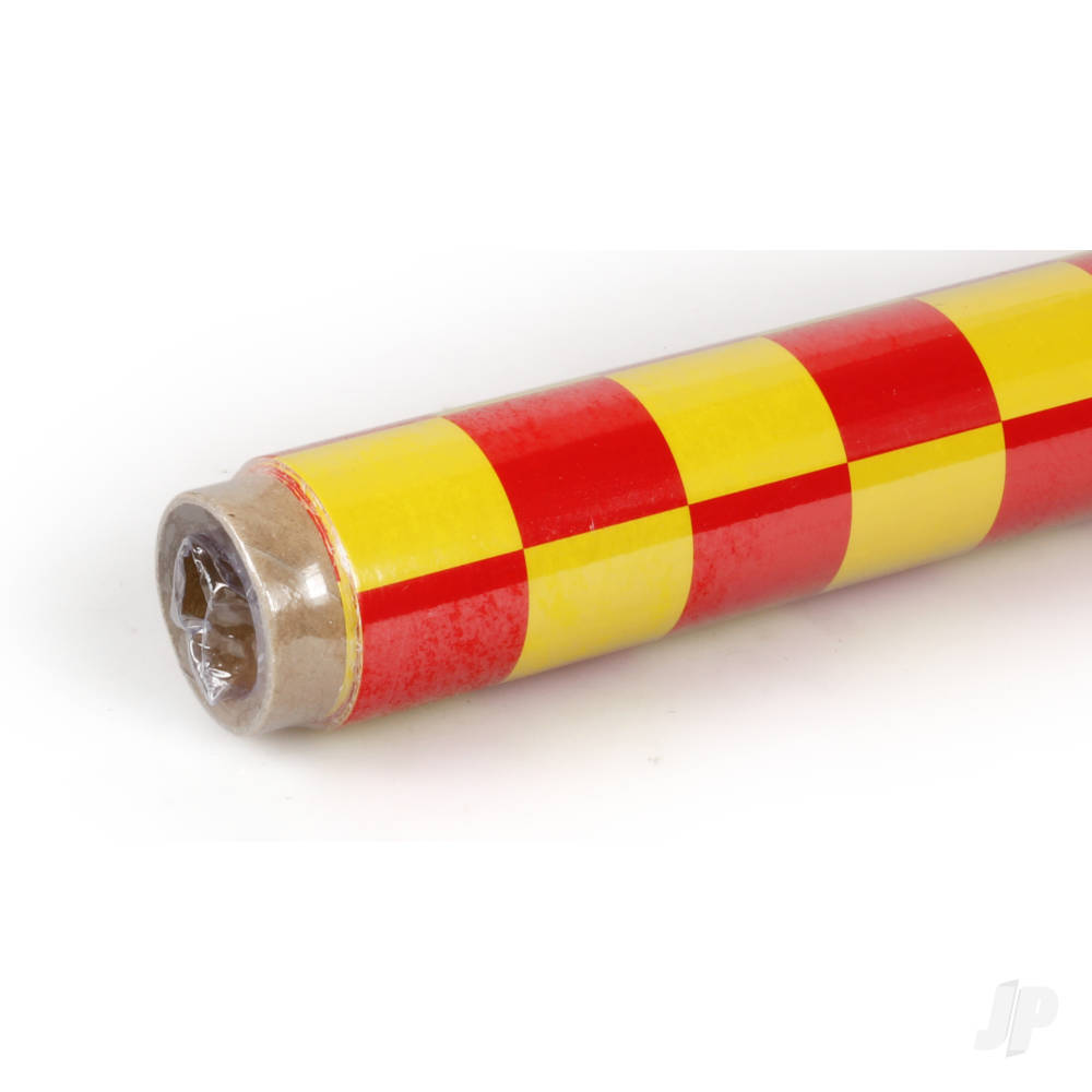 2m ORACOVER Fun-3 Medium Chequered, Cadmium Yellow + Red (60cm width)