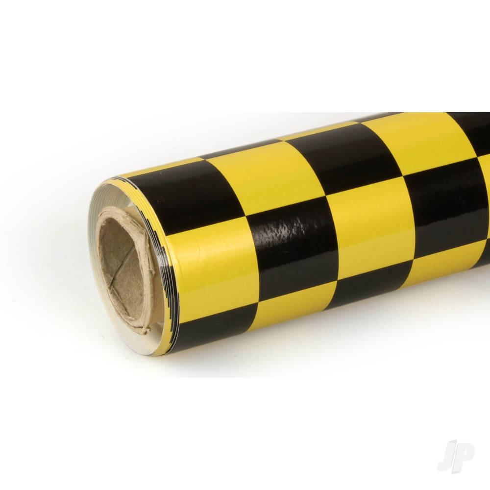 10m ORACOVER Fun-3 Medium Chequered, Pearlescent Cadmium Yellow + Black (60cm width)