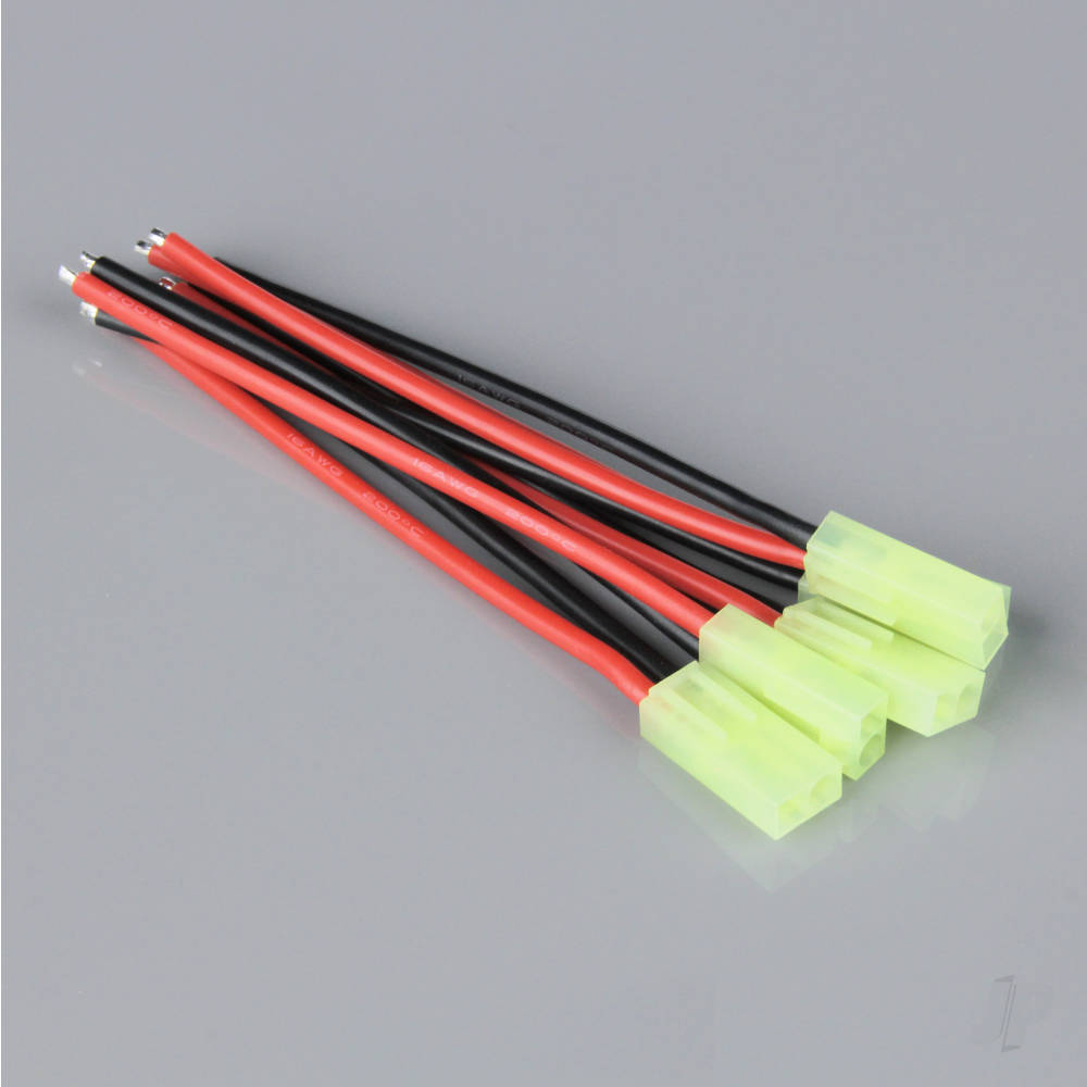 Pigtail Connector, Mini Tamiya Female, 16AWG, 100mm (5 pcs)