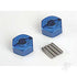 TRAXXAS Wheel Hubs, hex (Blue-anodised, lightweight aluminium) (2 pcs) / axle pins (4 pcs)