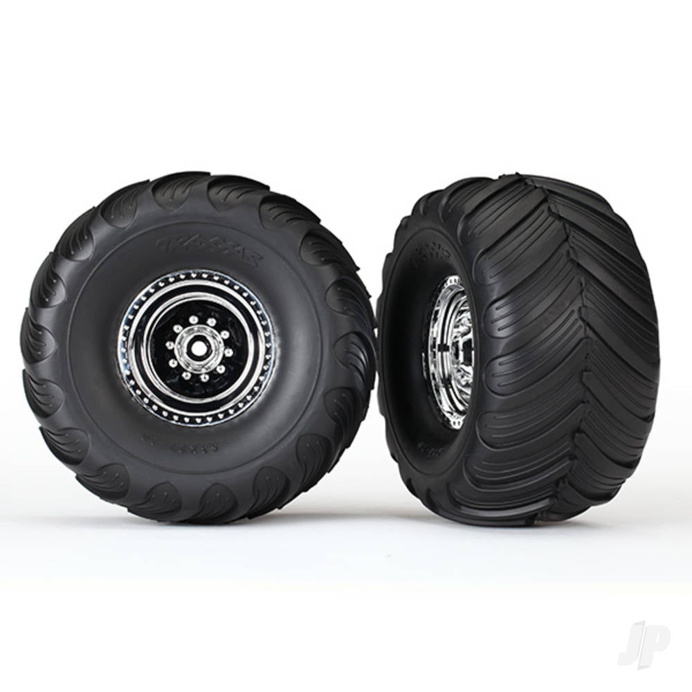 Tyres and Wheels, Assembled Glued Terra Groove Dual Profile (2WD Electric Rear) (2 pcs)