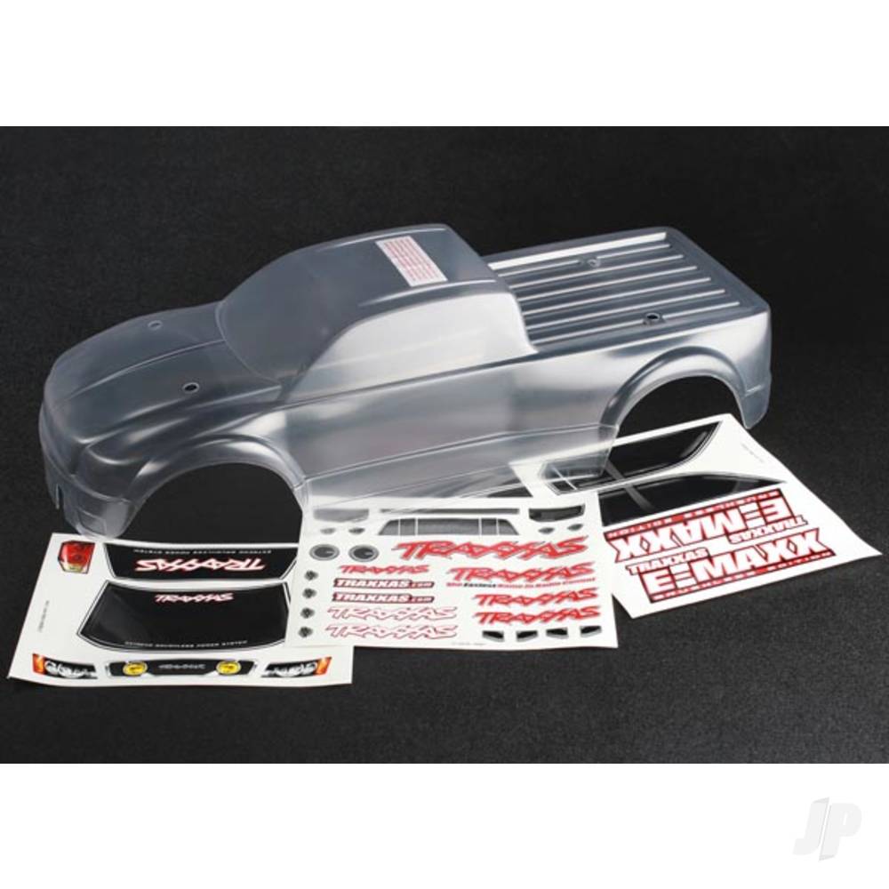 Body, E-Maxx Brushless (clear, requires painting) / decal sheet