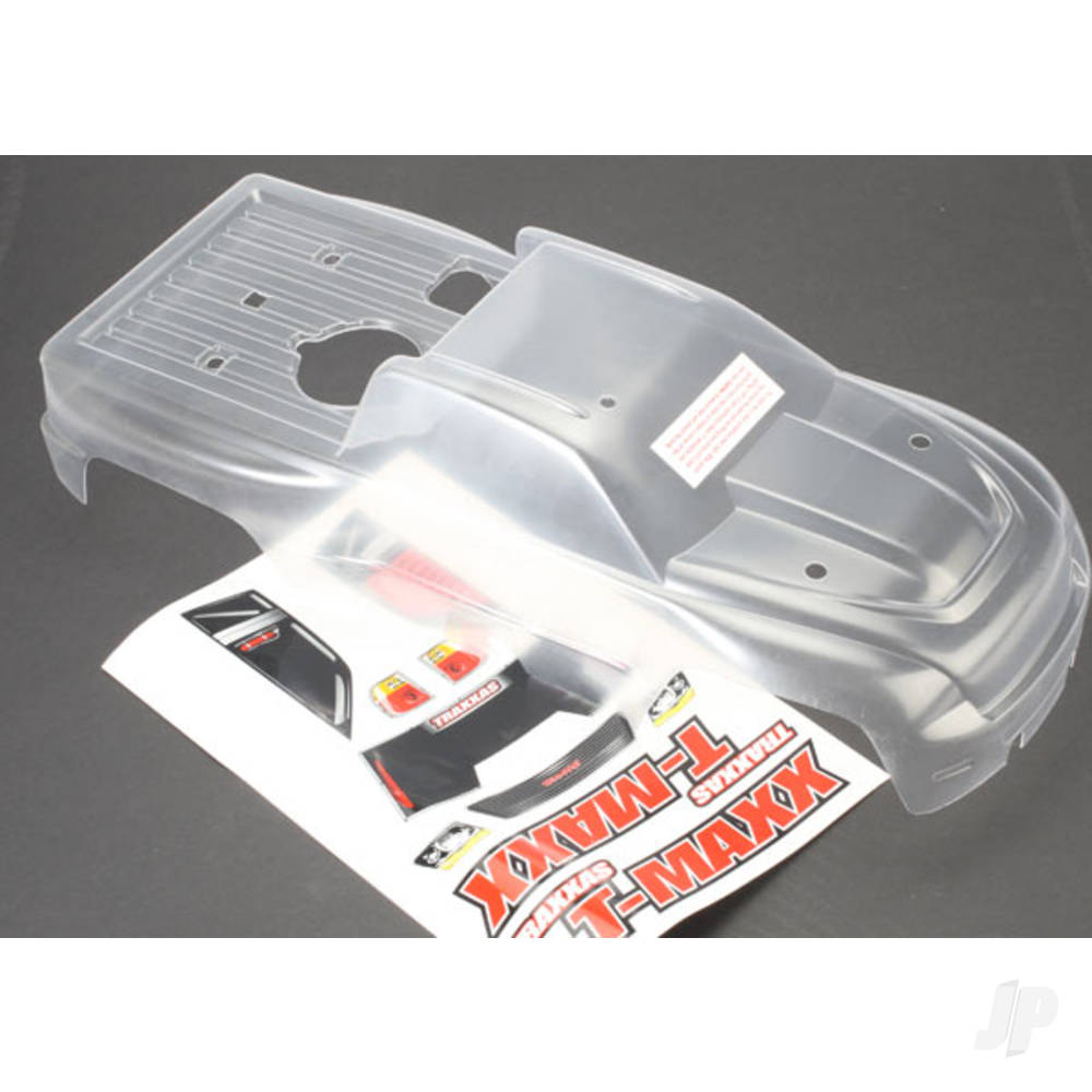 Body, T-Maxx (Long wheelbase) (clear, requires painting) / window, lights decal sheet