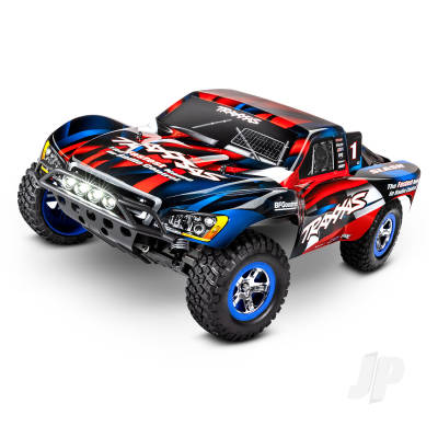 TRAXXAS Red/Blue Slash 1:10 2WD RTR Electric Short Course Truck (+ TQ 2-ch, XL-5, Titan 550, 7-Cell NiMH, DC charger, LED lights)