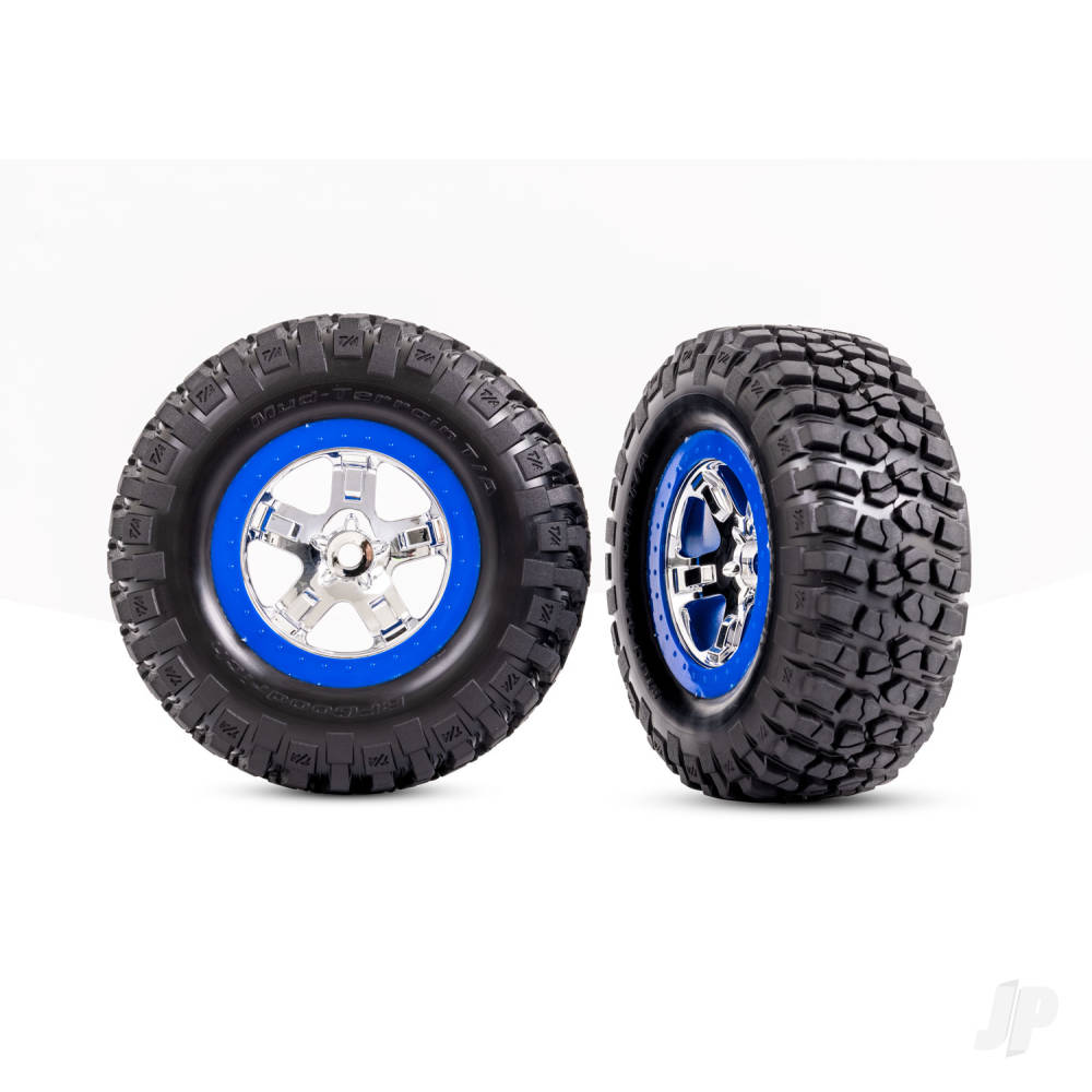 Tyres &amp; wheels, assembled, glued (SCT chrome, blue beadlock style wheels, BFGoodrich Mud-Terrain T/A KM2 Tyres, foam inserts) (2) (4WD front/rear, 2WD rear only)