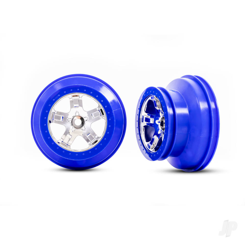 Wheels, SCT chrome, blue beadlock style, dual profile (2.2' outer 3.0' inner) (2) (4WD front/rear, 2WD rear only)