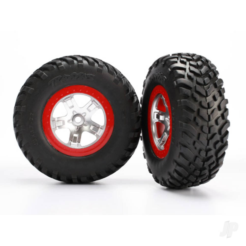 SCT Satin Chrome, Red Bead. Tyres and Wheels (Pair)