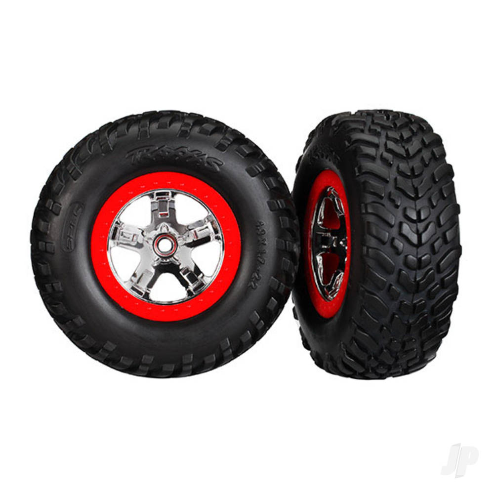 SCT Chome Tyres and Wheels, Red Beadlock (Pair)