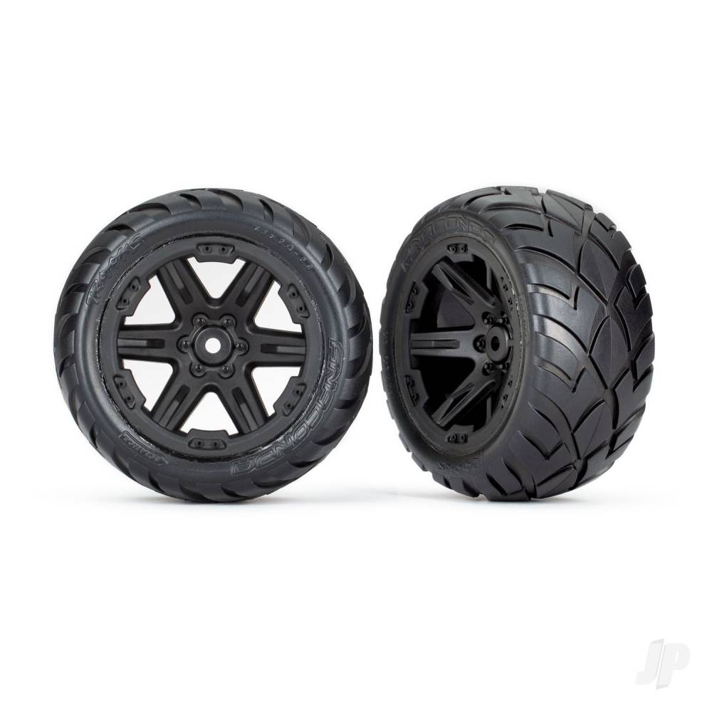 Tyres &amp; wheels, assembled, glued (2.8') (RXT black wheels, Anaconda tyres, foam inserts) (2WD electric rear) (2) (TSM rated)