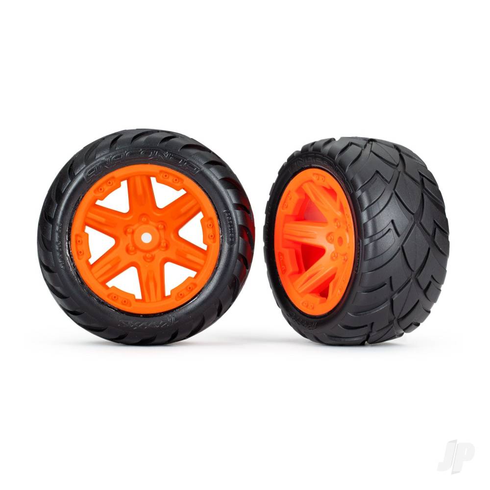 Tyres &amp; wheels, assembled, glued (2.8') (RXT orange wheels, Anaconda tyres, foam inserts) (2WD electric rear) (2) (TSM rated)