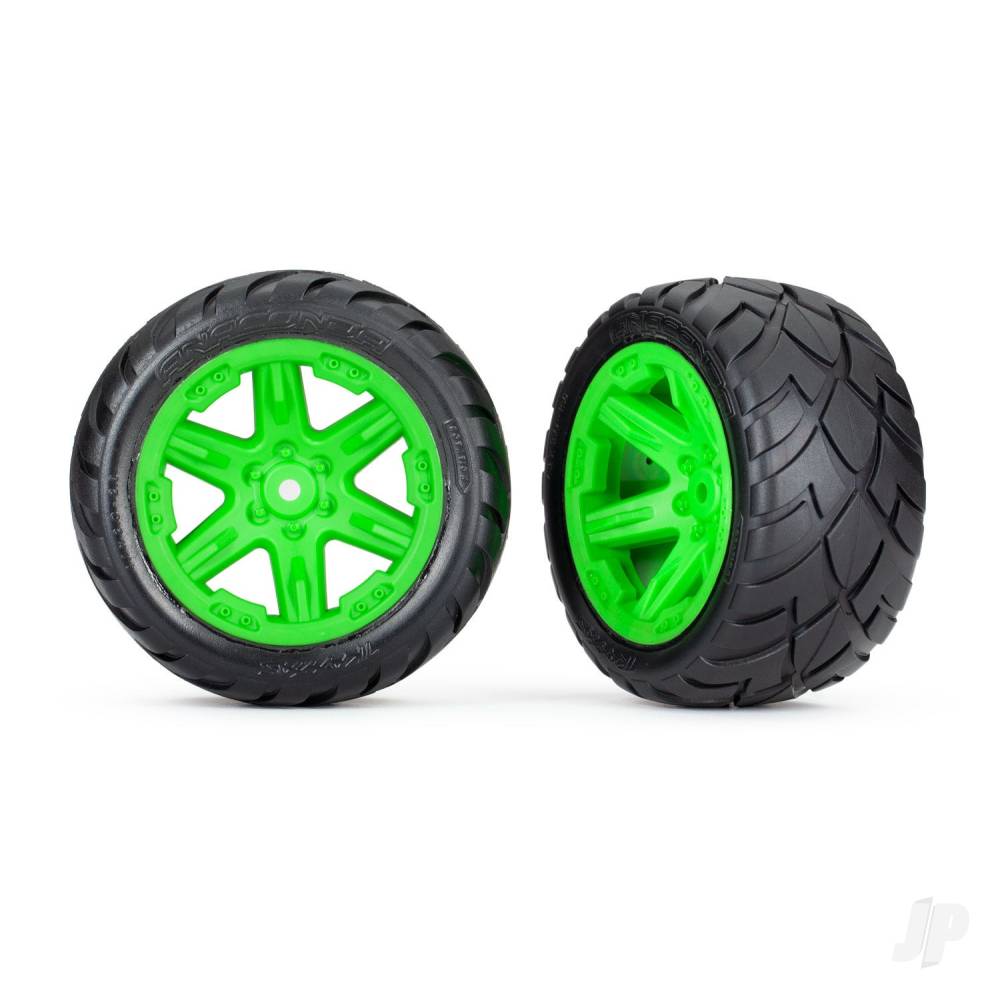 Tyres &amp; wheels, assembled, glued (2.8') (RXT green wheels, Anaconda tyres, foam inserts) (2WD electric rear) (2) (TSM rated)