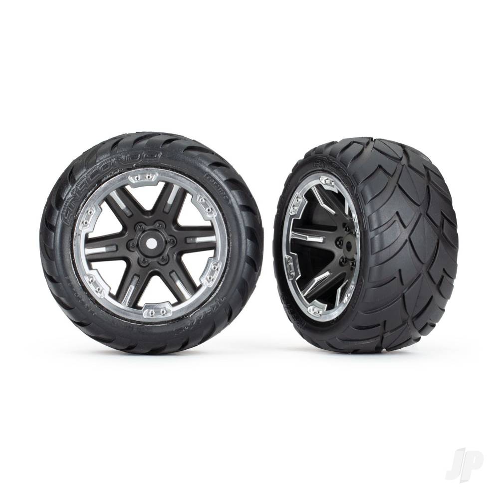 Tyres &amp; wheels, assembled, glued (2.8') (RXT black &amp; chrome wheels, Anaconda tyres, foam inserts) (2WD electric rear) (2) (TSM rated)