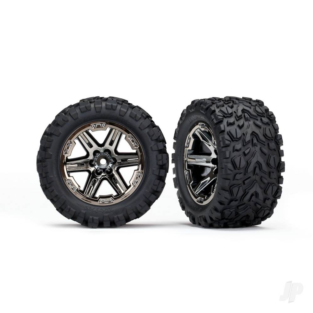 Tyres and Black Chrome Wheels, Assembled / Glued (2.8in) (2 pcs)