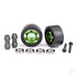 Wheels, wheelie bar, 6061-T6 aluminium (green-anodised) (2)/ axle, wheelie bar, 6061-T6 aluminium (2)/ 10x15x4 ball bearings (4)