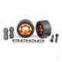 Wheels, wheelie bar, 6061-T6 aluminium (orange-anodised) (2)/ axle, wheelie bar, 6061-T6 aluminium (2)/ 10x15x4 ball bearings (4)