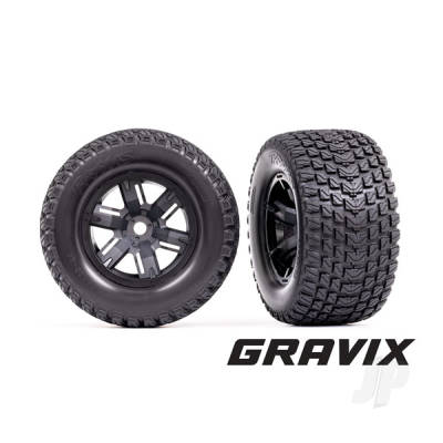 TRAXXAS Tyres &amp; wheels, assembled, glued (X-Maxx black wheels, Gravix Tyres, foam inserts) (left &amp; right)