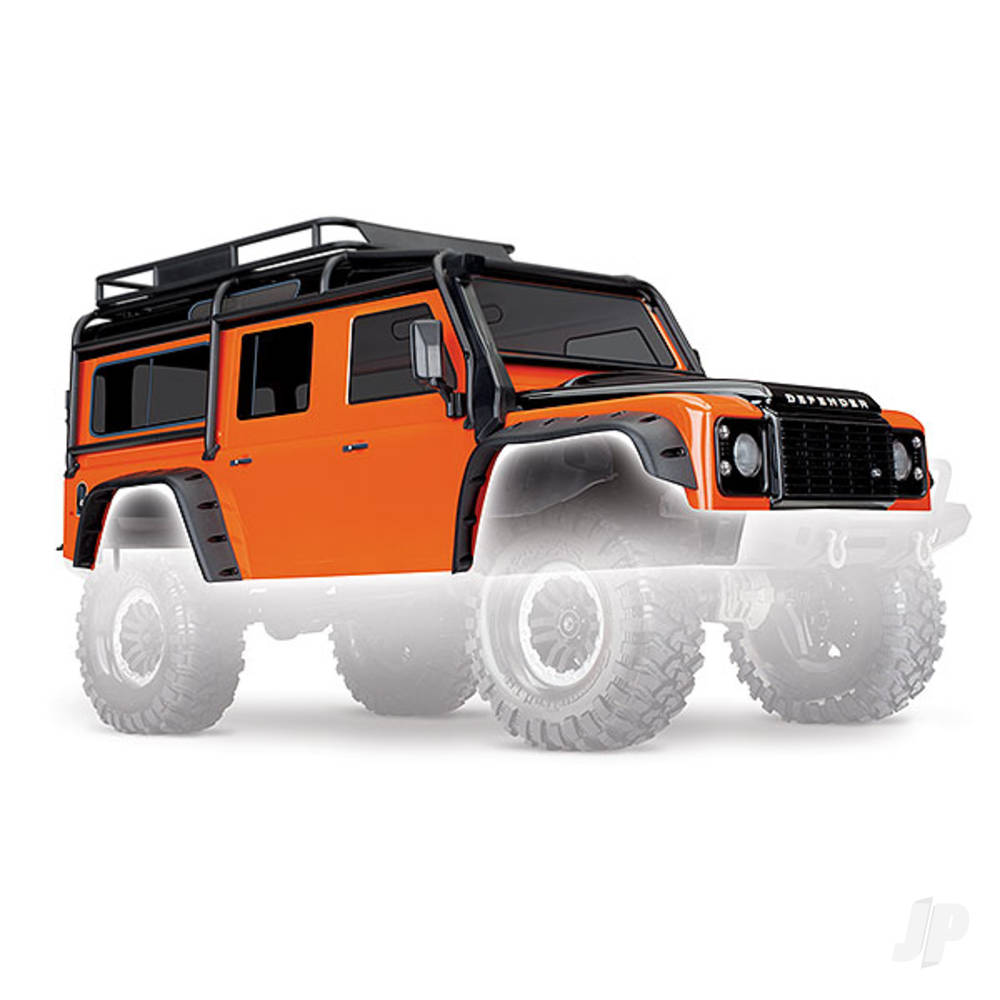 Body, Land Rover Defender, adventure orange (complete with ExoCage, inner fenders, fuel canisters, and jack)