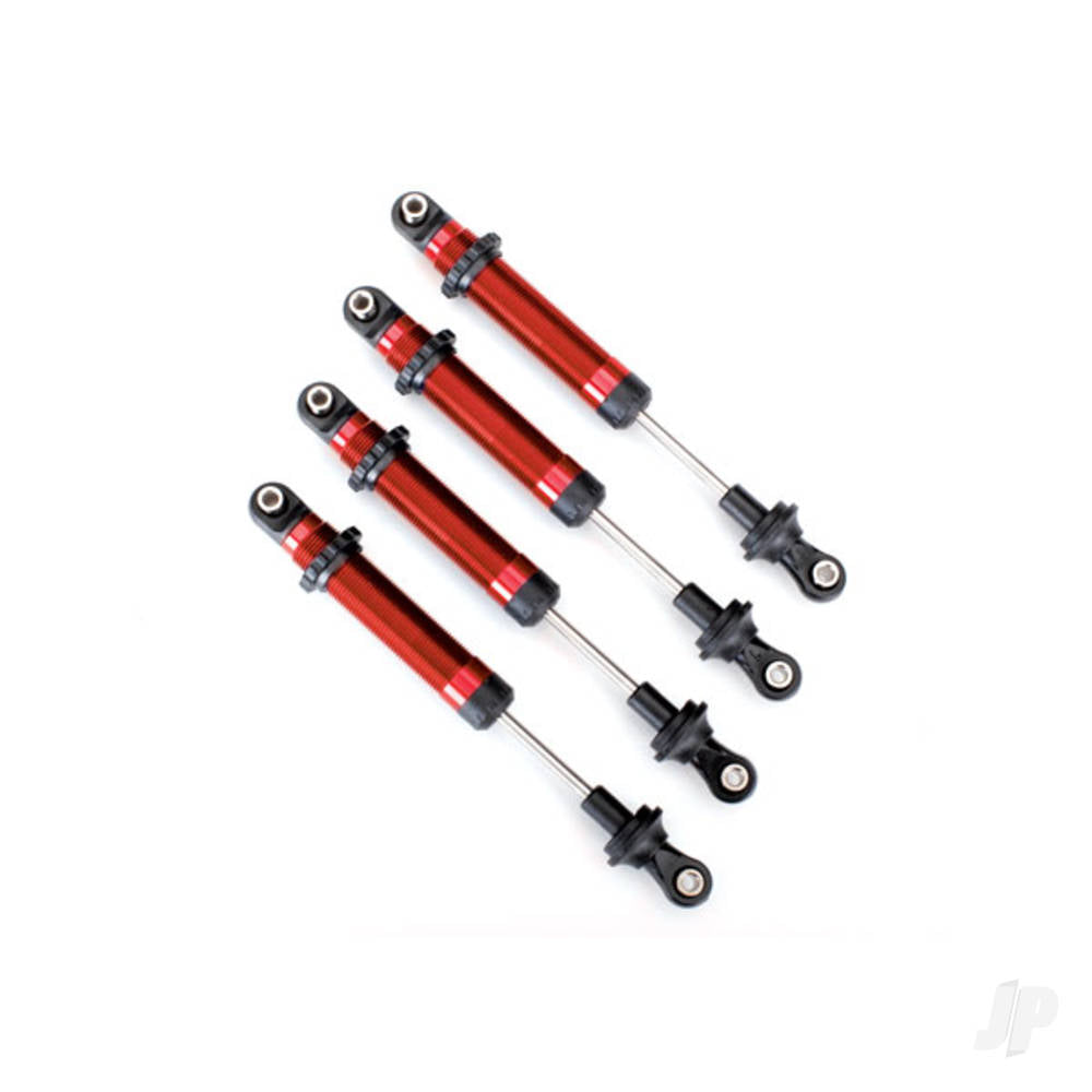 Shocks, GTS, aluminium (Red-anodised) (assembled with out springs) (4 pcs) (for use with #8140R TRX-4 Long Arm Lift Kit)