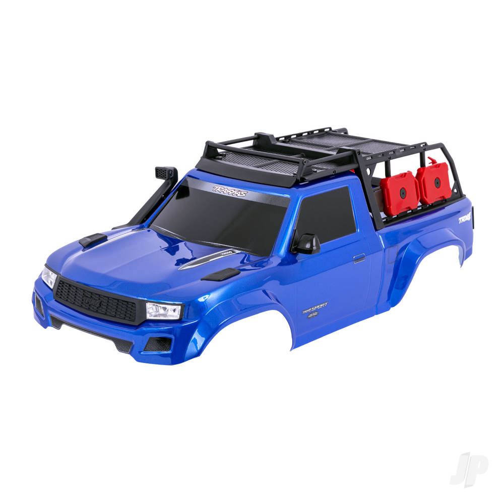 Body, TRX-4 Sport, complete, blue (painted, decals applied) (includes grille, side mirrors, door handles, windshield wipers, expedition rack, &amp; clipless mounting) (requires #8080X inner fenders)