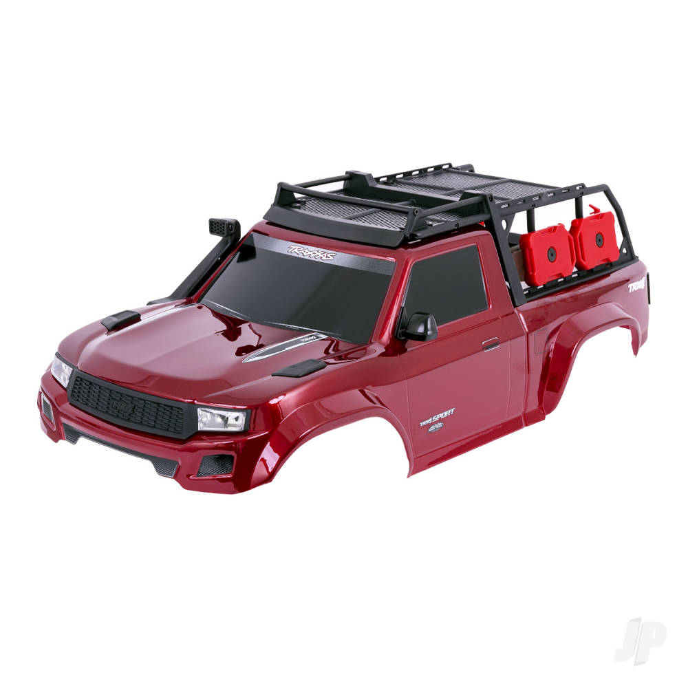 Body, TRX-4 Sport, complete, red (painted, decals applied) (includes grille, side mirrors, door handles, windshield wipers, expedition rack, &amp; clipless mounting) (requires #8080X inner fenders)