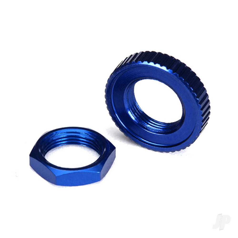 Servo saver nuts, aluminium, Blue-anodised (hex (1pc), serrated (1pc))