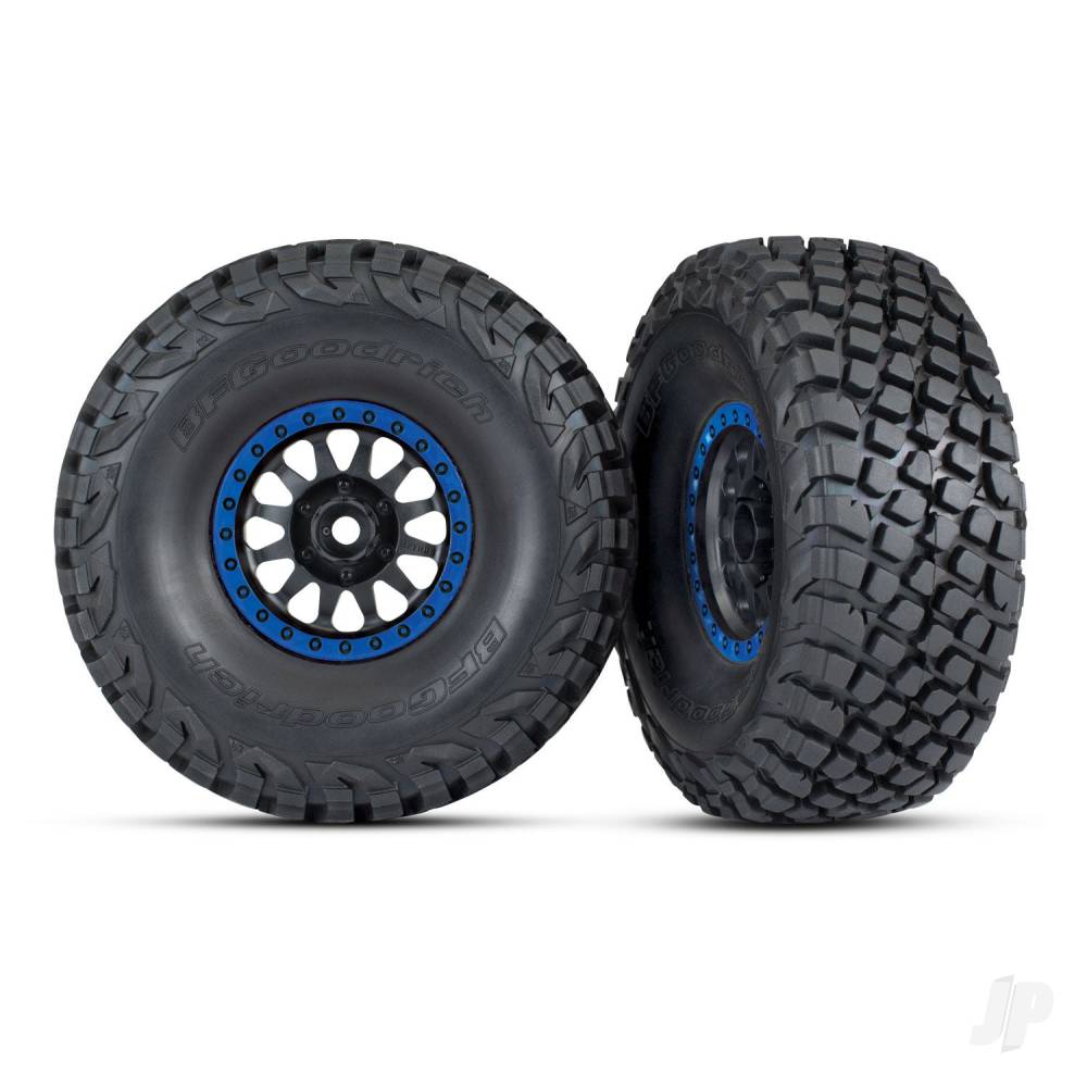 Tyres and wheels, assembled, glued (Method Racing wheels, black with blue beadlock, BFGoodrich Baja KR3 tyres) (2)