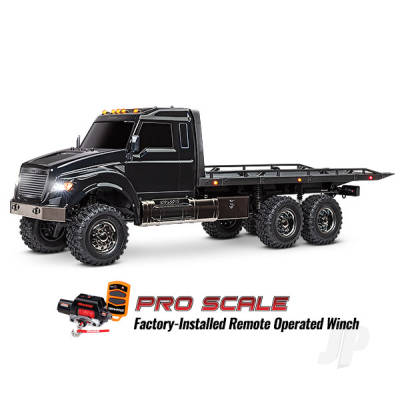 TRAXXAS Black TRX-6 Ultimate RC Hauler 1:10 6X6 Electric Flatbed Truck with Pro Scale Winch