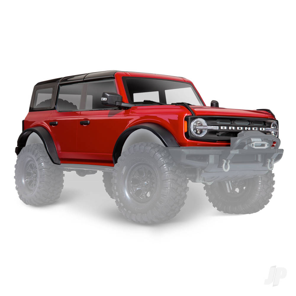 Body, Ford Bronco (2021), complete, red (painted) (includes grille, side mirrors, door handles, fender flares, windshield wipers, spare tyre mount, &amp; clipless mounting) (requires #8080X inner fenders)