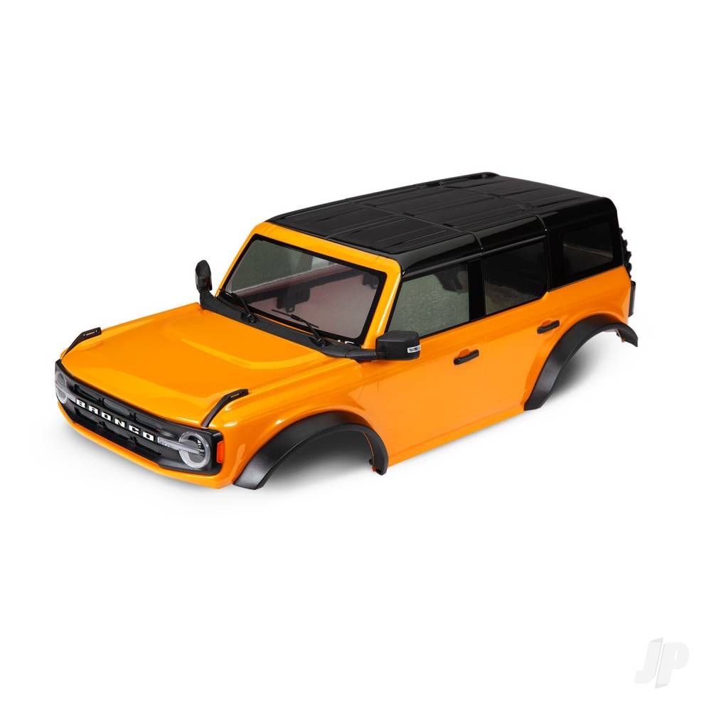 Body, Ford Bronco (2021), complete, orange (painted) (includes grille, side mirrors, door handles, fender flares, windshield wipers, spare tyre mount, &amp; clipless mounting) (requires #8080X inner fenders)