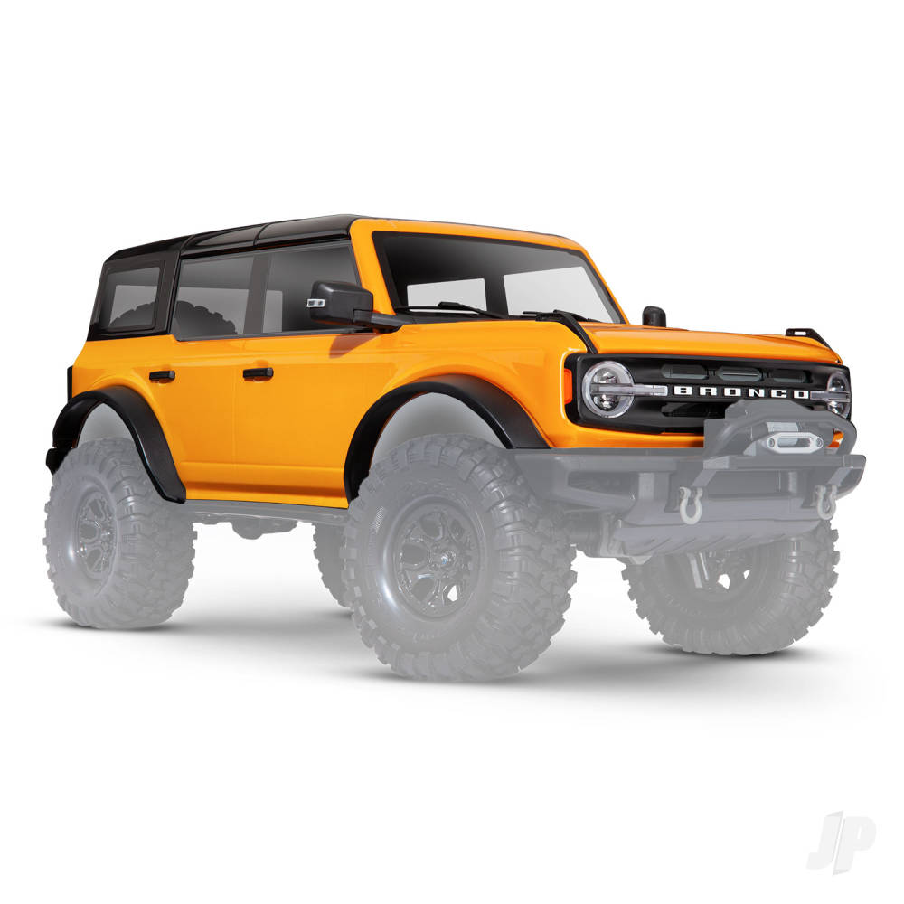 Body, Ford Bronco (2021), complete, orange (painted) (includes grille, side mirrors, door handles, fender flares, windshield wipers, spare tyre mount, &amp; clipless mounting) (requires #8080X inner fenders)