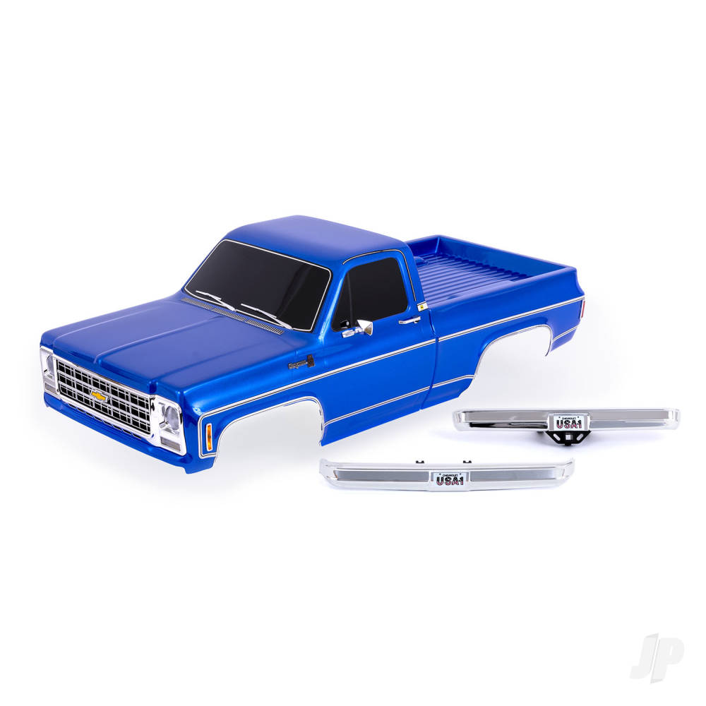 Body, Chevrolet K10 Truck (1979), complete, blue (painted, decals applied) (includes grille, side mirrors, door handles, windshield wipers, front &amp; rear bumpers, clipless mounting) (requires #9288 inner fenders)