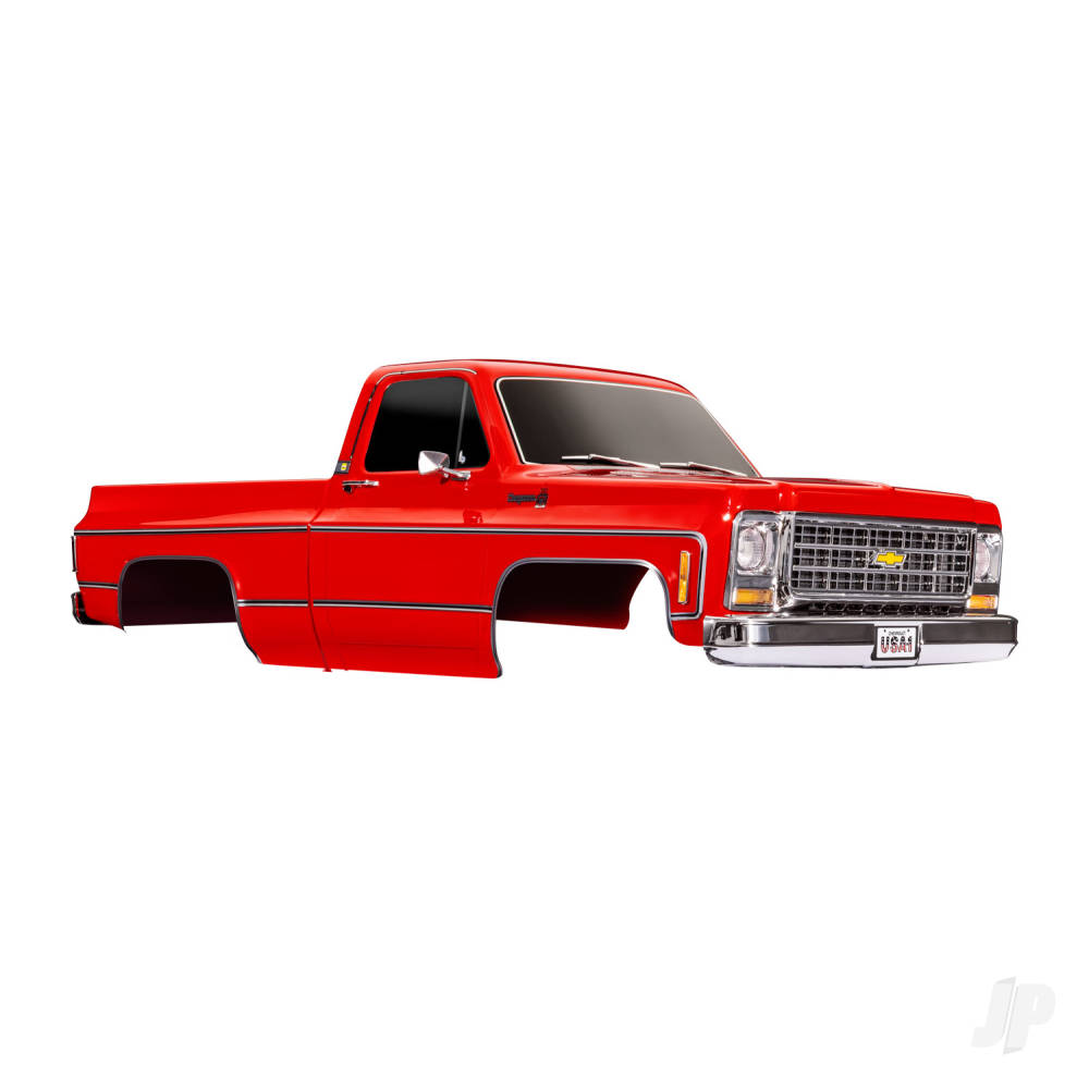 Body, Chevrolet K10 Truck (1979), complete, red (painted, decals applied) (includes grille, side mirrors, door handles, windshield wipers, &amp; clipless mounting) (requires #9288 inner fenders)