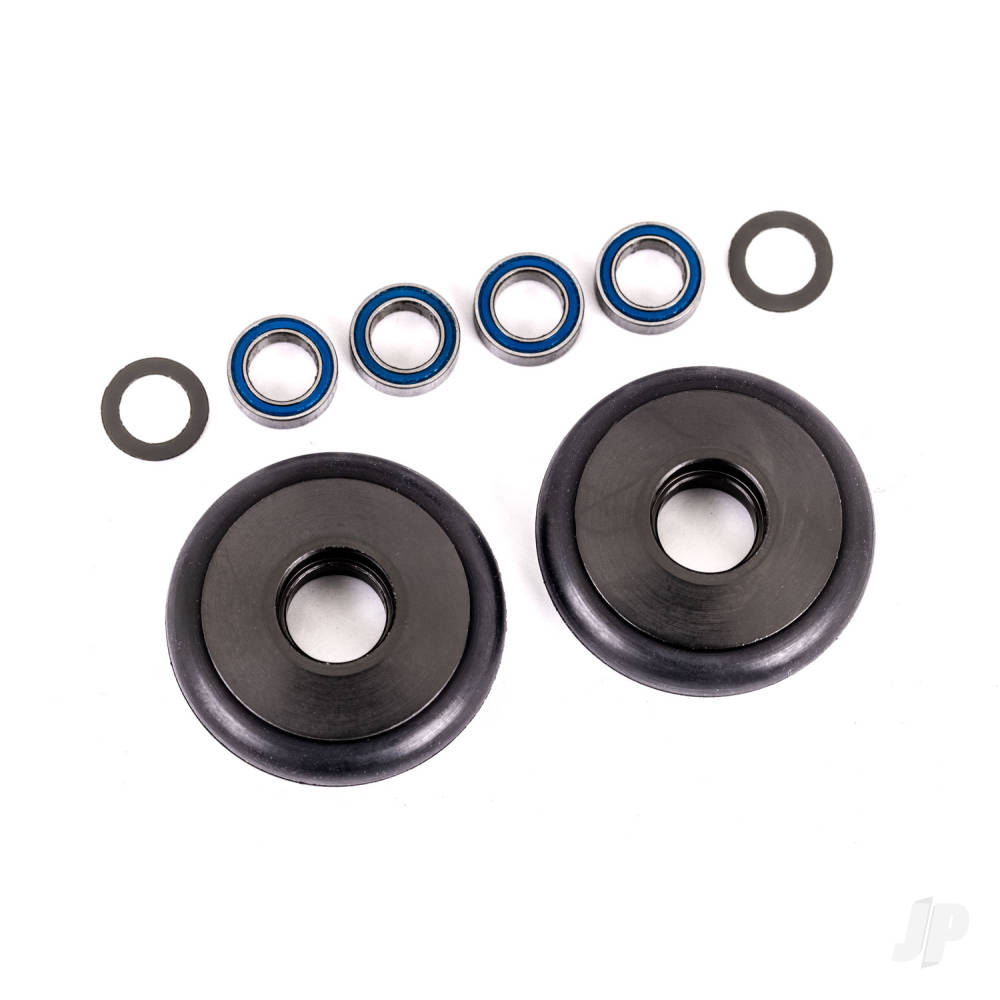 Wheels, wheelie bar, 6061-T6 aluminium (gray-anodised) (2)/ 5x8x2.5mm ball bearings (4)/ o-rings (2)/ 5x8x0.3mm TW (2)