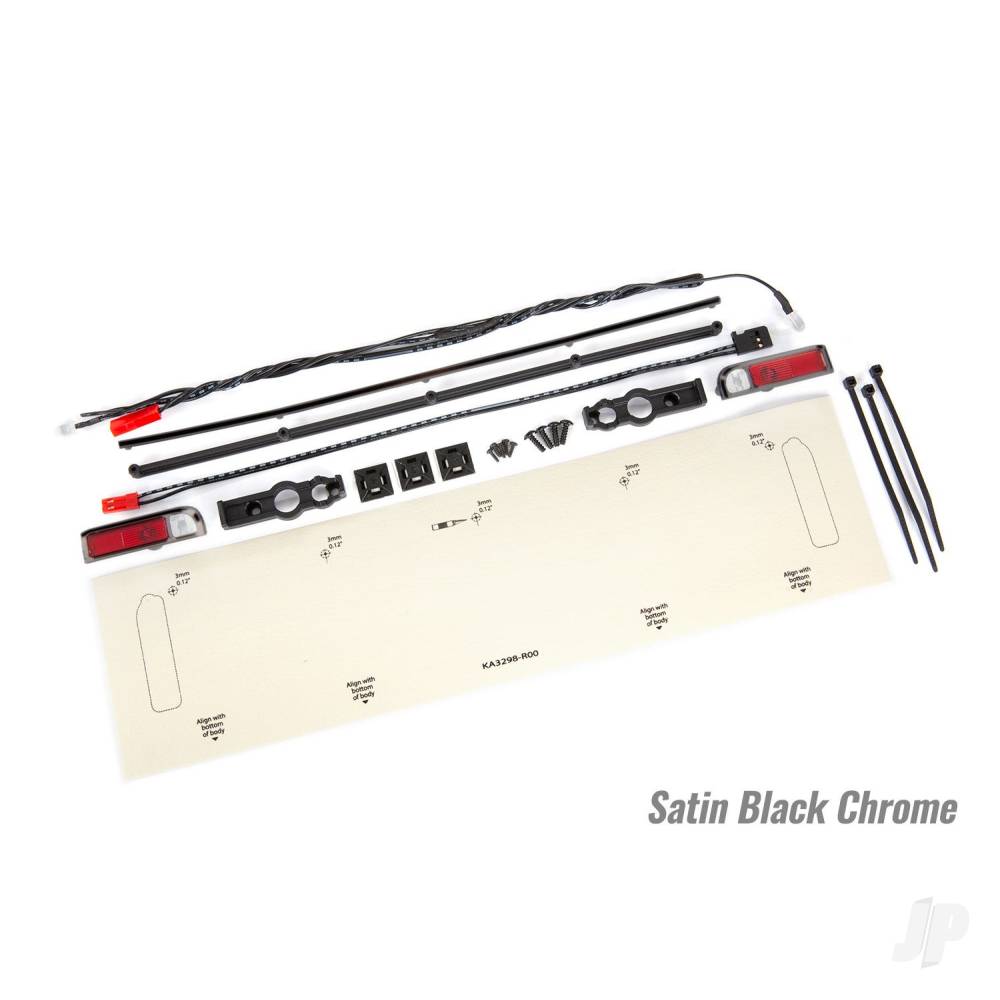 LED lights, tail lights (red)/ power harness/ tail light housings (left &amp; right)/ tailgate trim (satin black chrome)/ zip ties (3)