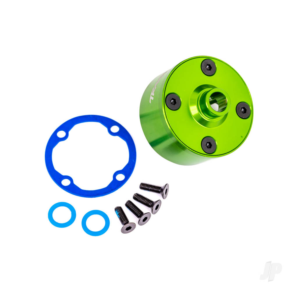 Carrier, differential (aluminium, green-anodised)/ differential bushing/ ring gear gasket/ 3x10mm CCS (4)