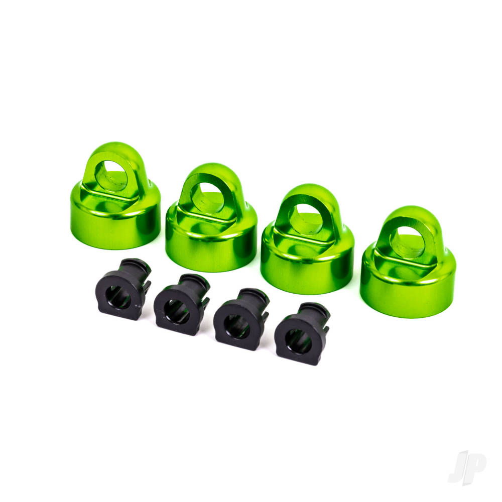 Shock caps, aluminium (green-anodised), GT-Maxx shocks (4) / spacers (4) (for Sledge)