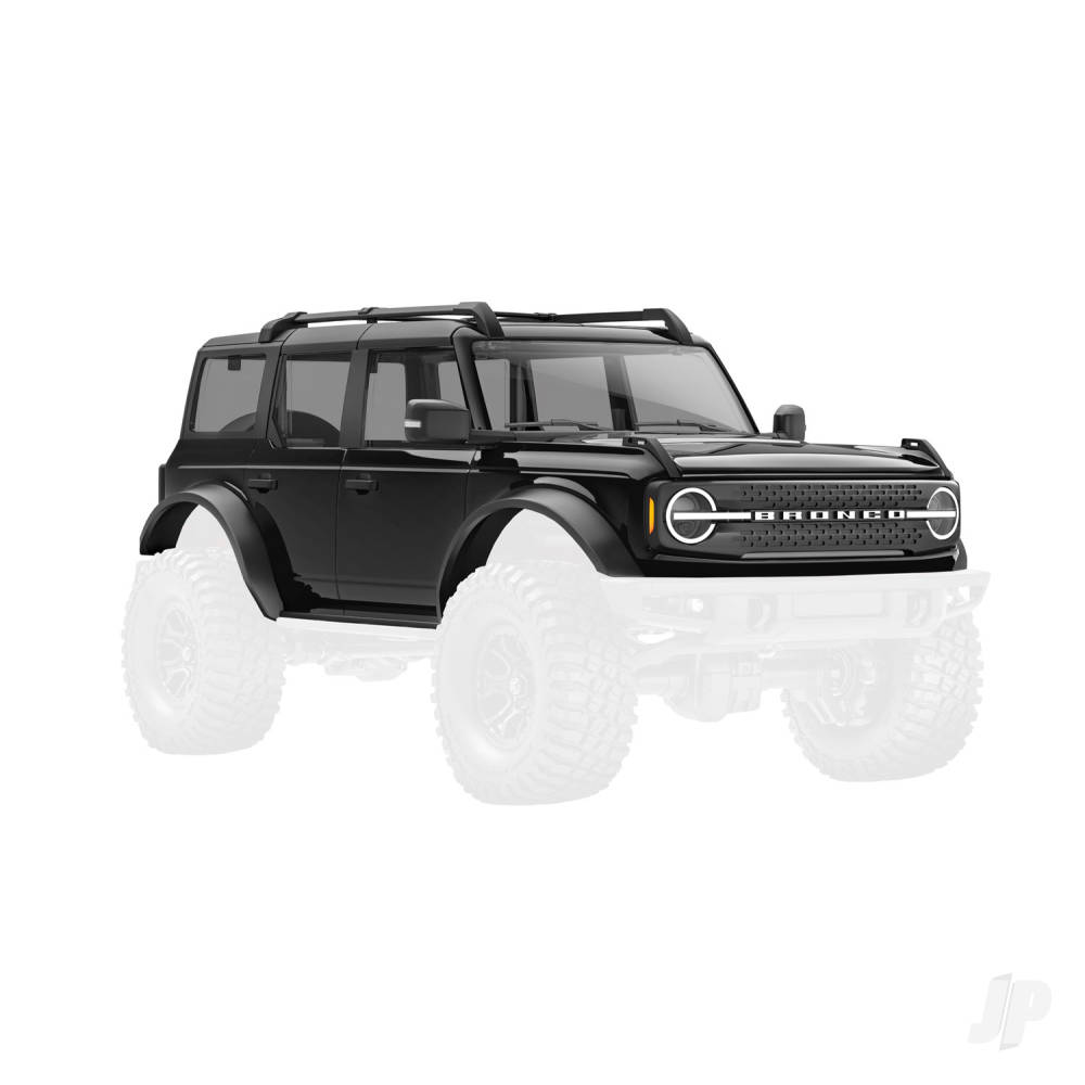 Body, Ford Bronco (2021), complete, black (includes grille, side mirrors, door handles, fender flares, windshield wipers, spare Tyre mount, &amp; clipless mounting)